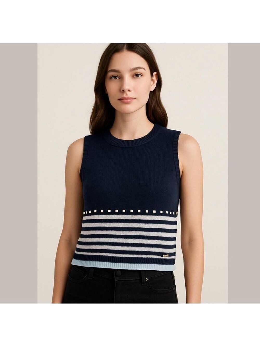 St. John Sport By Marie Gray Black Ivory Santana Wool Blend Knit Studded Top P